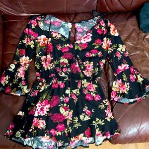 Black Floral Print Romper